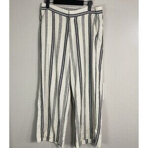 Old Navy Women’s White Black Stripe Linen Blend Crop Pants Drawstring Waist M